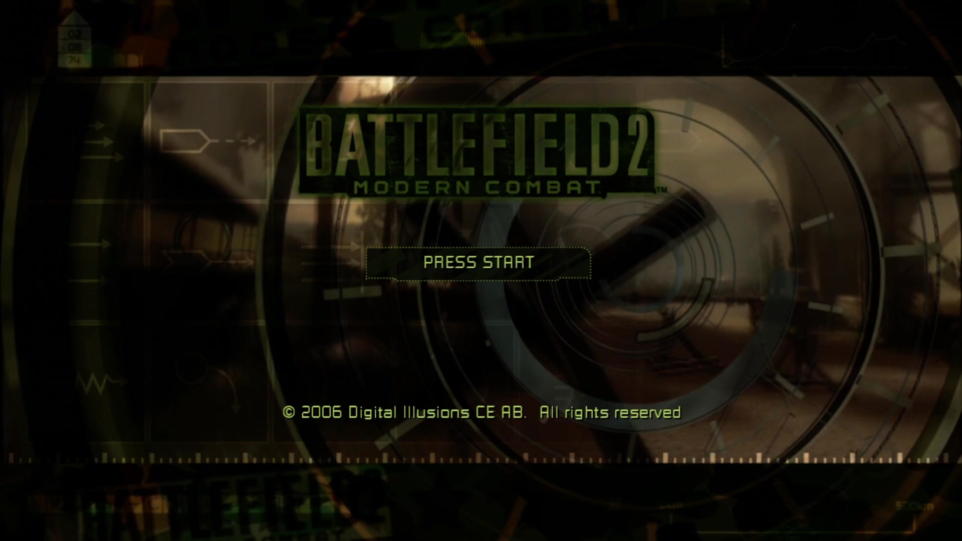 Battlefield 2: Modern Combat title screen for Xbox 360
